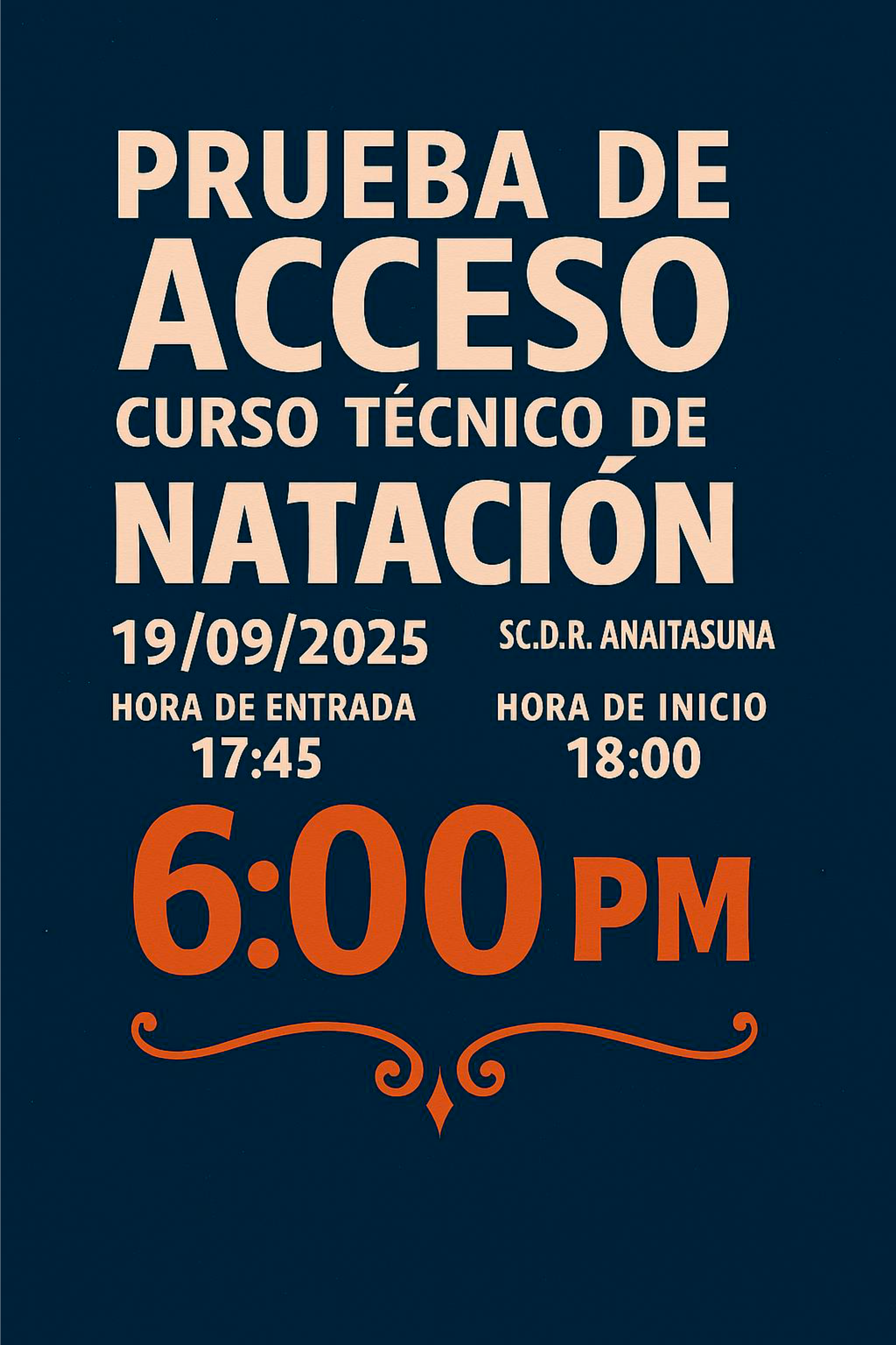 Prueba de Acceso al Curso T&eacute;cnico de Nataci&oacute;n
